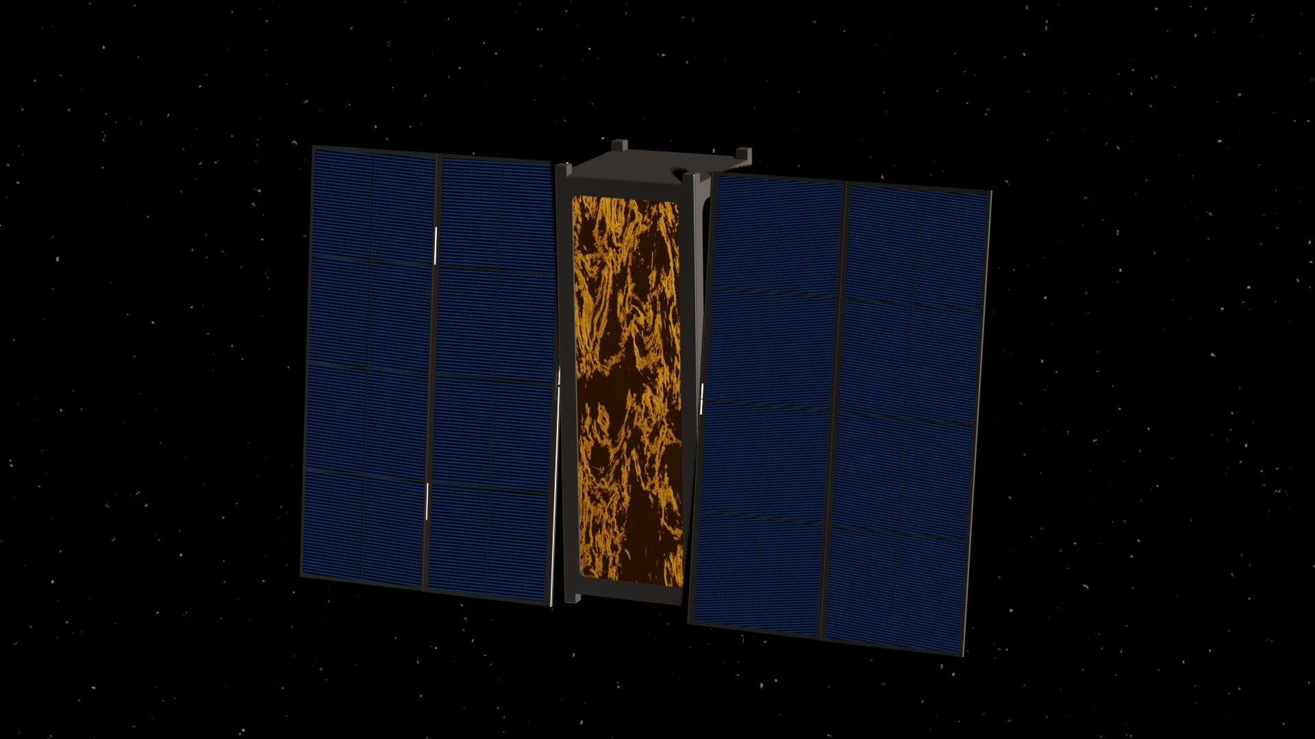 LANTRN spacecraft concept with blue deployable solar arrays